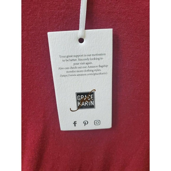 Grace Karin Womens Solid Red Rayon Round Neck Long Sleeve Casual Blouse Size 2XL - Picture 8 of 12